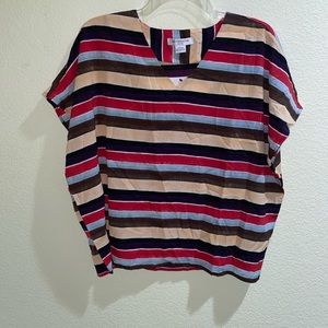 NWT Liz Claiborne Blue black purple red beige striped loose short sleeve shirt